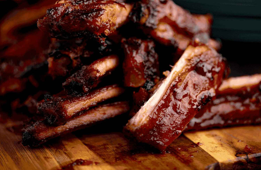 Mound of grilled barbeque Beef Back Ribs