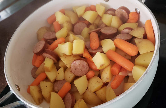 Skillet of Sausage, Potatoes and Carrots
