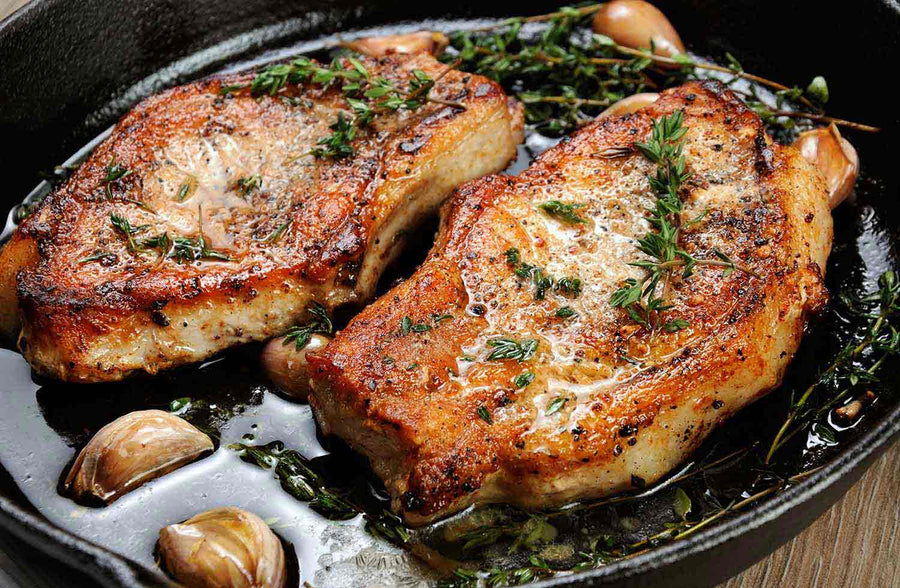 Thick, Bone-in Pork Chops cut from the loin or rib section. 2 per package.