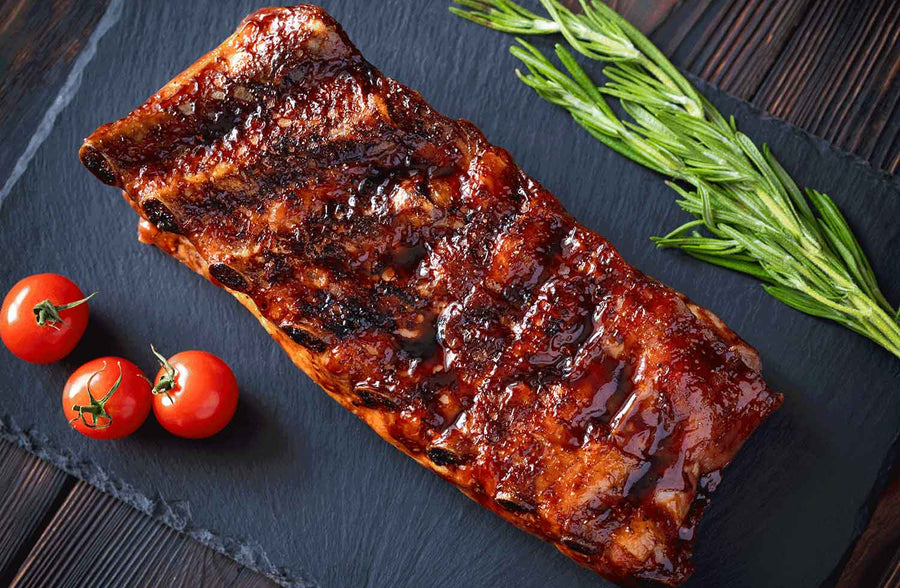 Pork Spare Ribs. Generally flatter and bonier, but more tender than Baby Back Ribs.